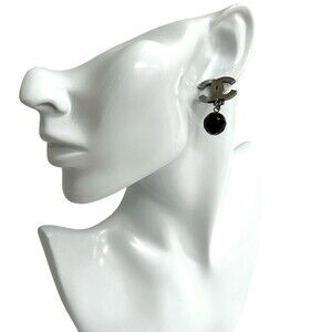 CHANEL Black Logo Earrings